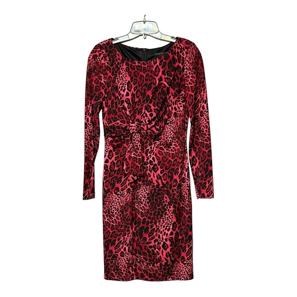 David Meister Twist-Knot Dress Burgundy Black Leopard Print Women’s Size 4